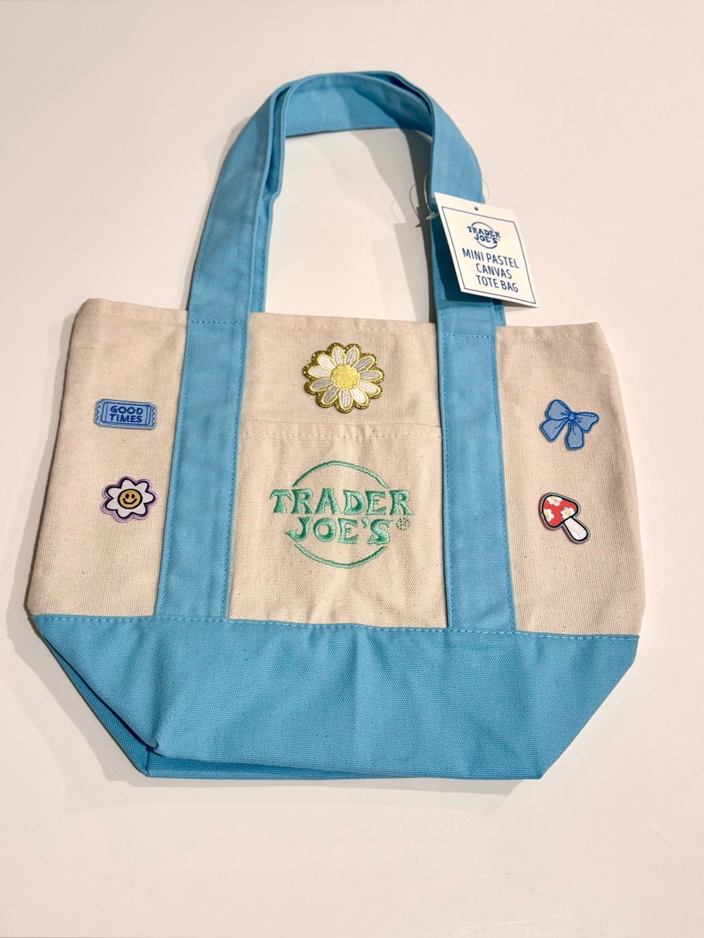 Trader Joe’s Mini Pastel Canvas Tote Bag in Light Blue, Personalized